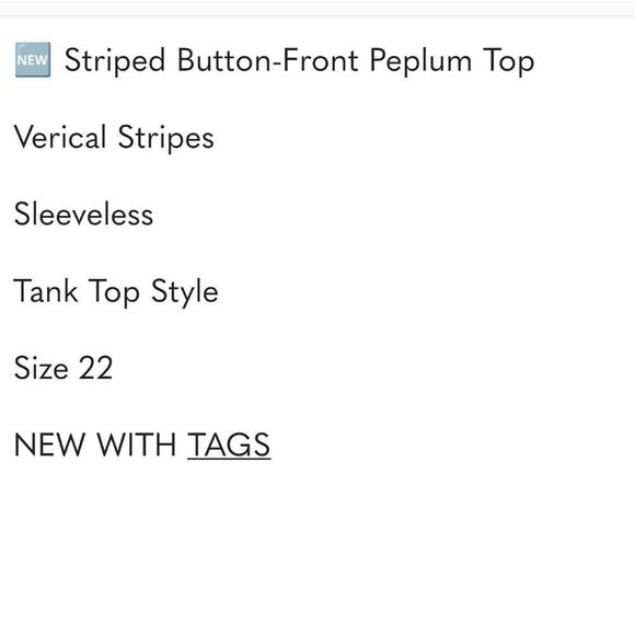 NWT 🆕️ Sz 22 Striped Button-Front Peplum Top - Picture 4 of 4